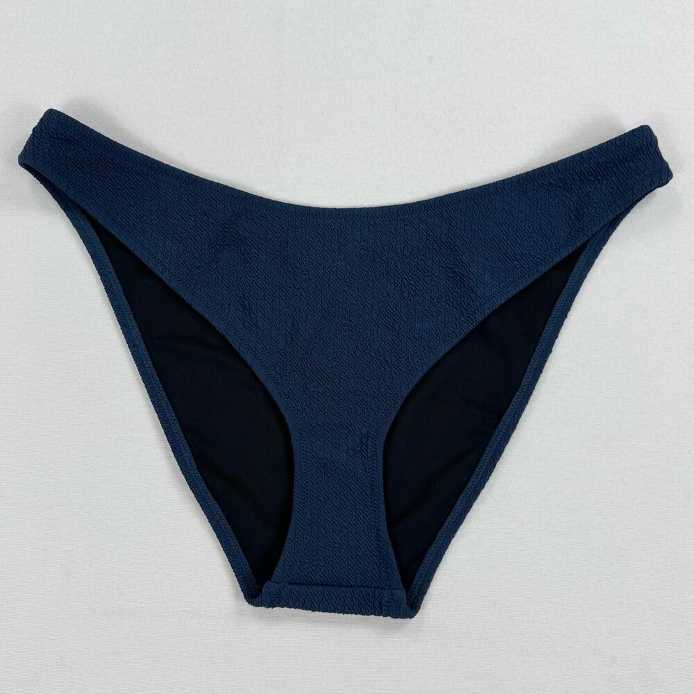 J Crew Textured Curved Waist Cheeky Bikini Bottom Women's XL Navy Blue